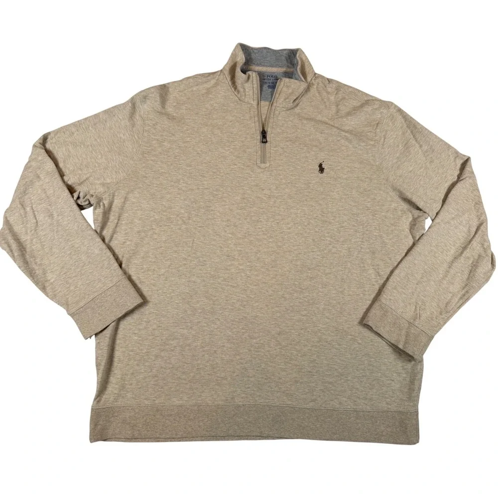 Polo Ralph Lauren Mens XXL Tan Heather Quarter Zip‎ Pullover Sweater Long Sleeve